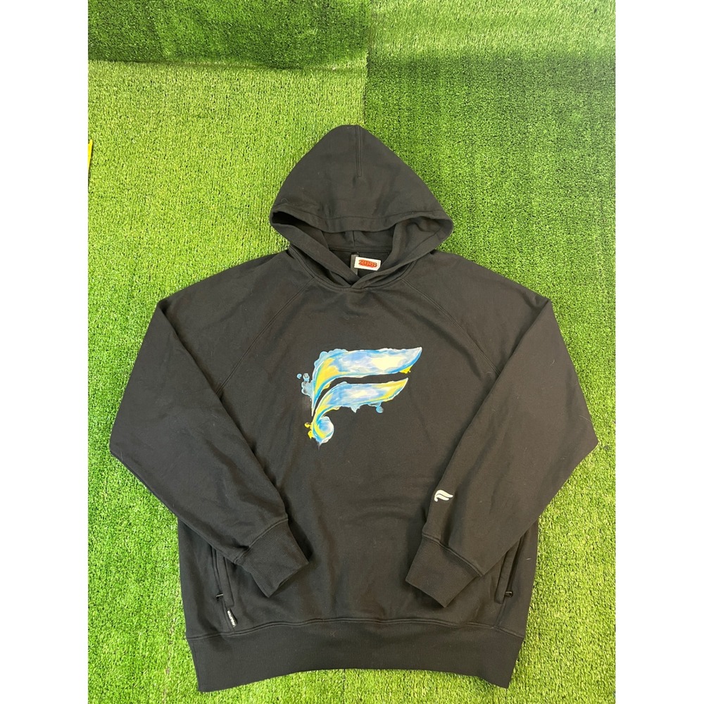 Fabletics Mens Graphic Logo Pullover Hoodie Black Raglan Sleeve Zip Pockets L